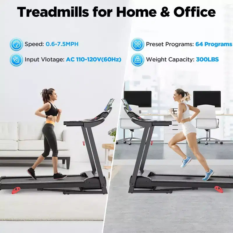 Tapis de course pliable pour la maison avec inclinaison manuelle à 3 niveaux (9 %), capacité de 136 kg et haut-parleur Bluetooth Hi-Fi pour la marche et la course à domicile.