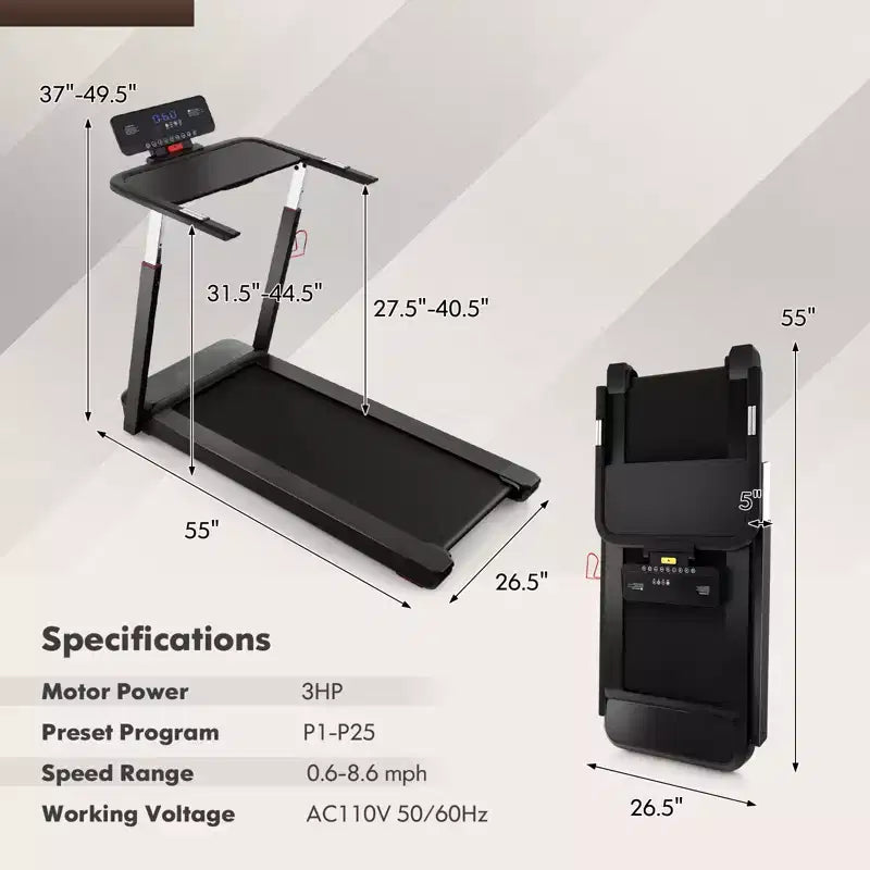 Tapis de course pliable Gymax 3 CV max, machine d'exercice pour la marche, la course et le jogging avec écran LED, main courante réglable en hauteur, deux haut-parleurs Bluetooth