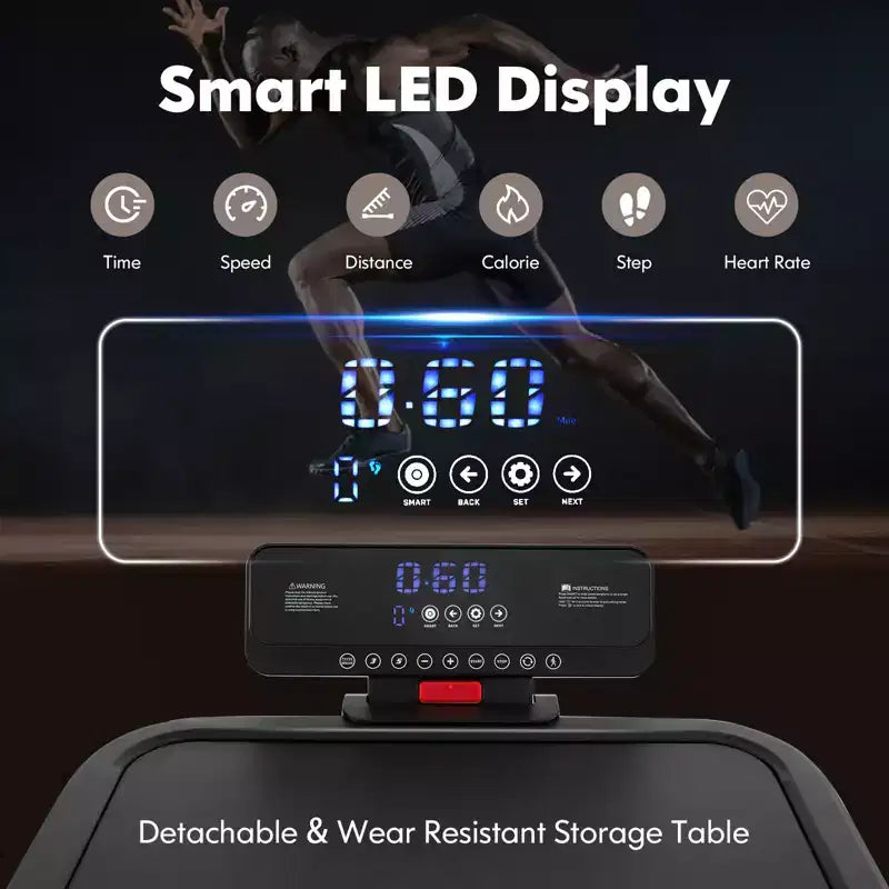 Tapis de course pliable Gymax 3 CV max, machine d'exercice pour la marche, la course et le jogging avec écran LED, main courante réglable en hauteur, deux haut-parleurs Bluetooth