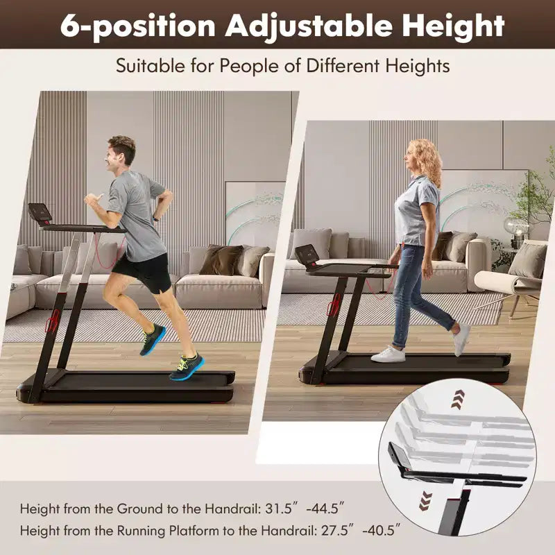 Tapis de course pliable Gymax 3 CV max, machine d'exercice pour la marche, la course et le jogging avec écran LED, main courante réglable en hauteur, deux haut-parleurs Bluetooth