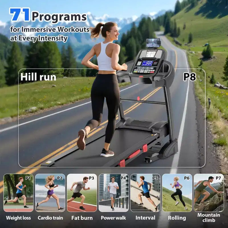 5HP Folding Treadmill w/ 20% Auto Incline for Home w/ 400LB Capacity, Walking Jogging Treadmill w/ Smart APP Control, 71 Programs, 12MPH Treadmill