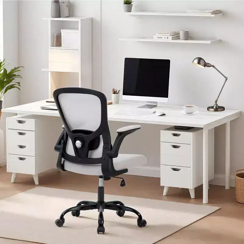 Premium Ergonomic High-Grey Mesh Office Chair - Adjustable Height, Flip-Up Armrests & Lumbar Support - Comfy Swivel Seat for Home, Gaming & Work