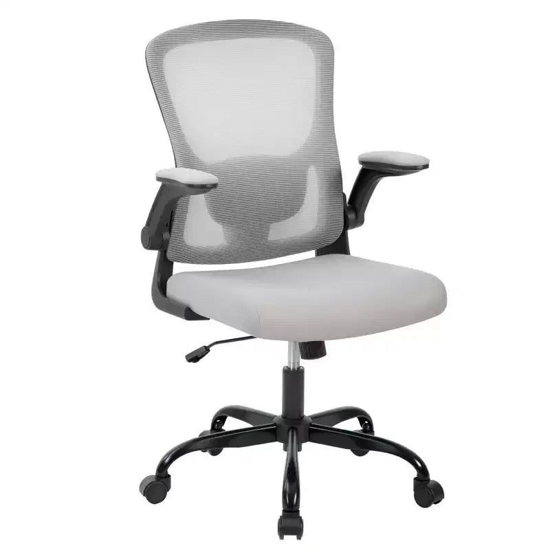 Premium Ergonomic High-Grey Mesh Office Chair - Adjustable Height, Flip-Up Armrests & Lumbar Support - Comfy Swivel Seat for Home, Gaming & Work