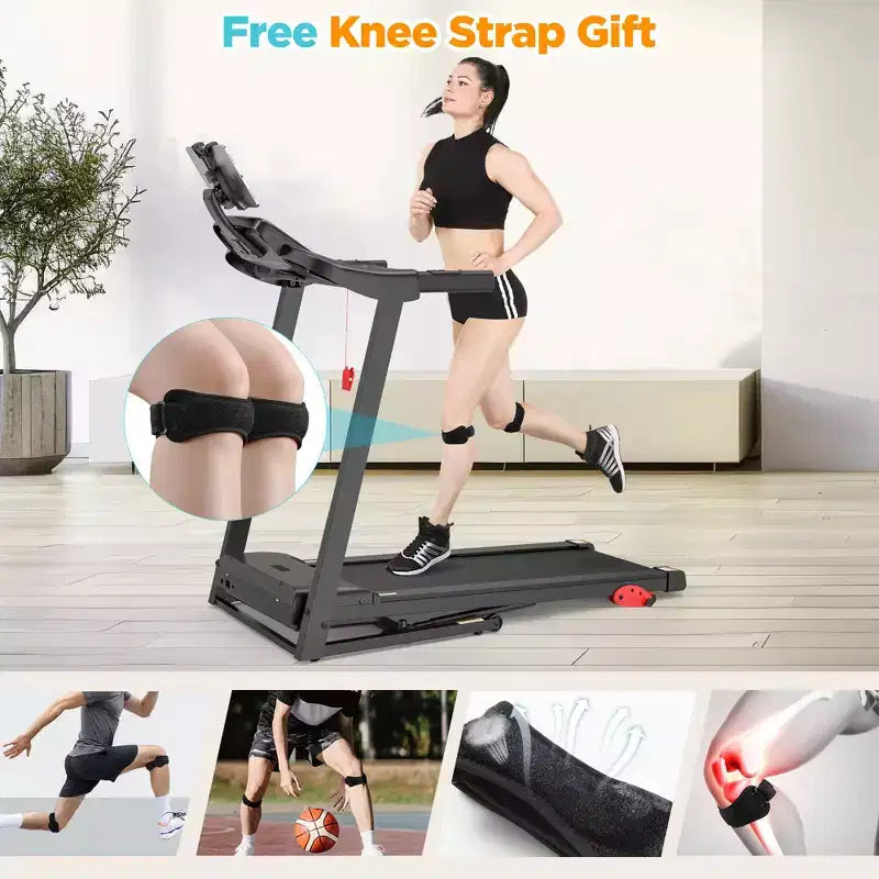 3.75HP Treadmill 300lb Capacity, Incline Folding Treadmill, 64+7 Smart Program, 7.5MPH, APP Control,Treadmill for Home Jogging Walking w/ HiFi Speaker