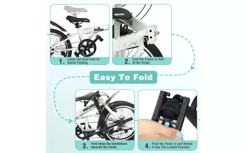 Vélo pliant 20 pouces pour adultes avec panier, support de téléphone et garde-boue, cadre en acier 6 vitesses, vélo de ville, double frein en V, vélo compact portable