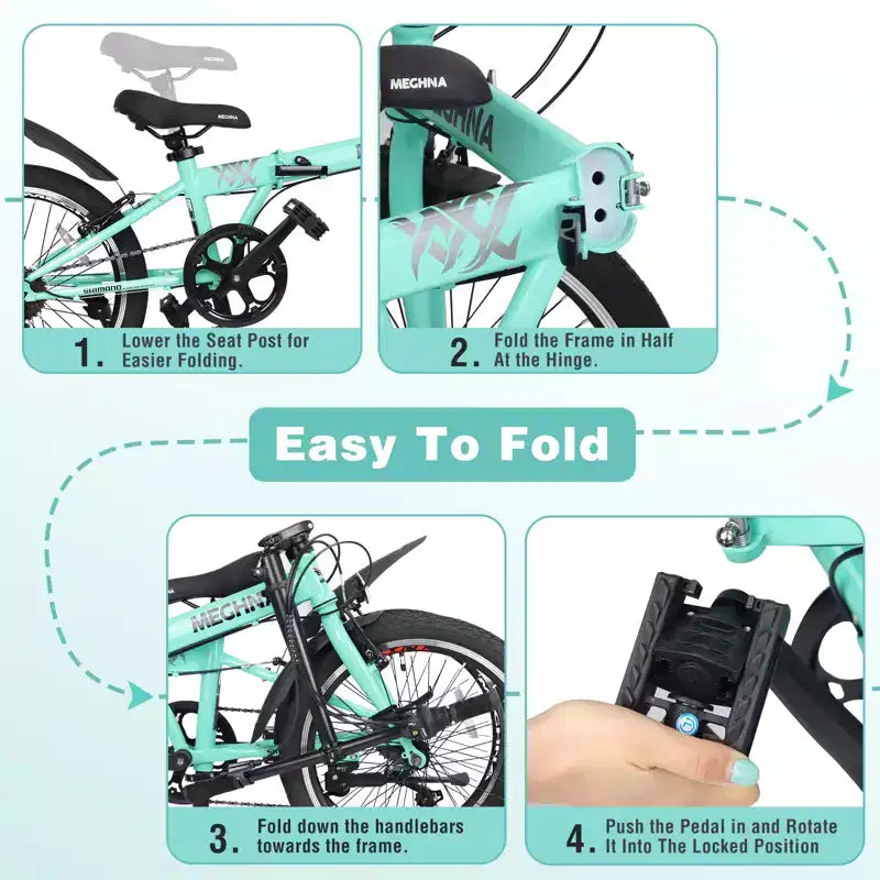 Vélo pliant 20 pouces pour adultes avec panier, support de téléphone et garde-boue, cadre en acier 6 vitesses, vélo de ville, double frein en V, vélo compact portable