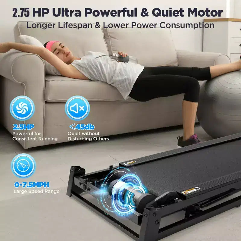 2.75HP Folding Treadmill w/ 300lb Capacity, 3 Incline, 7.5MPH Portable Treadmill for Home , 64+6+1 Program, Smart APP, Bluetooth HiFi Stereo Speakers