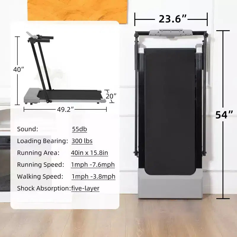 Okak Lightweight Folding Treadmill with Arms, Portable Treadmill with LED Screen, Walking Pad Treadmill for Home and Office Use