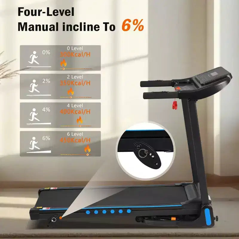 Okak 3.0 HP Treadmill with Incline with Hydraulic System, Auto-Folding Treadmill with Type C & USB Charge, Walking Pad with Bluetooth Speaker, Black