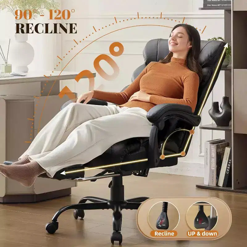 Ergonomic Office Chair,PU Gaming Chair,Adjustable Height 90 to 135 Degree Reclining, Backrest 360 Degree Swivel Wheels,350 Lbs Capacity for Office