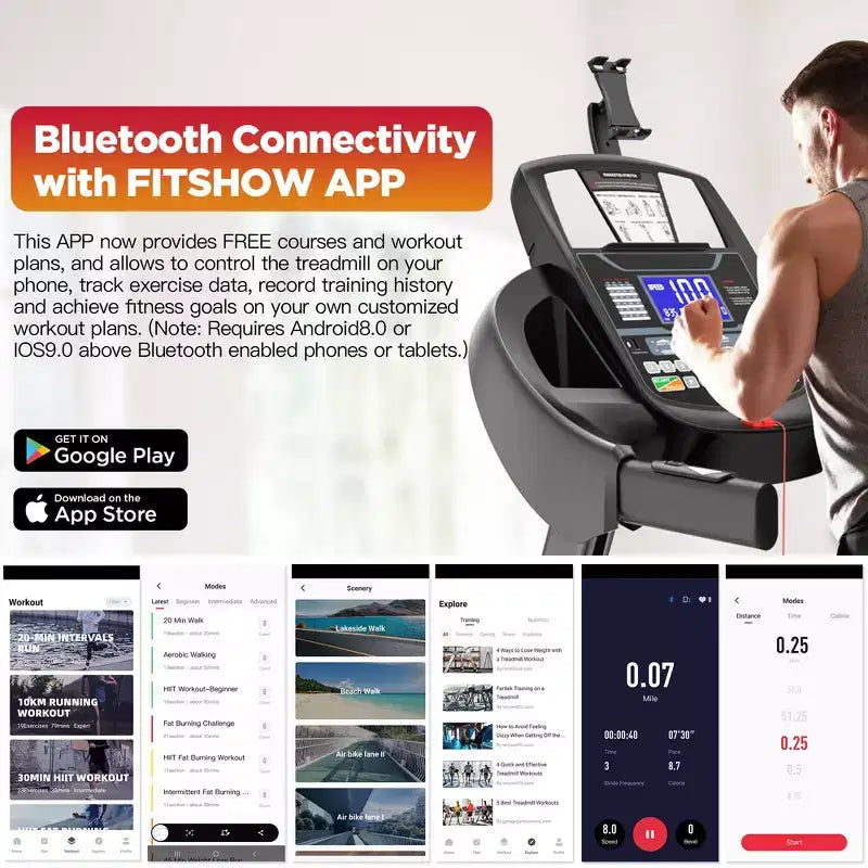 5.0HP 300LB Capacity Treadmill for Home, Foldable Treadmill w/ 2-0% Auto Incline, Immersive Run w/ Smart APP, 64+7 Workout Programs, 12MPH Treadmill