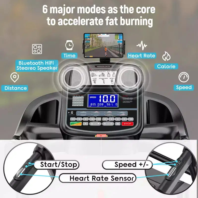 4.8HP Folding Incline Treadmill for Home Use with 64 Preset Programs, APP Control, 12MPH, Blutooth Speakers