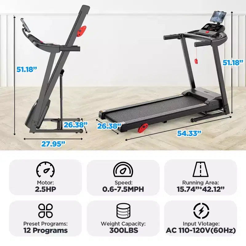 Treadmill on Sale,Treadmills Clearance, Folding Electric Running Walking Treadmill, Portable Treadmill for Home Use, 7.5 MPH, Smart Apps