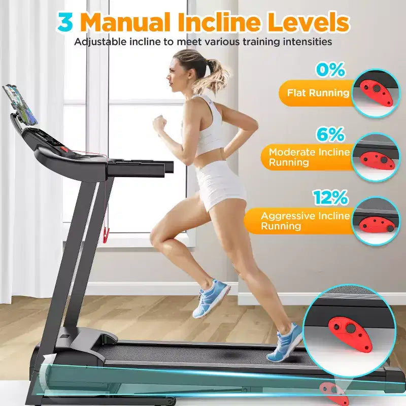Electric Folding 3.75HP Treadmill for Home w/ Incline&APP,7.5MPH Speed,301lbs,HiFi Bluetooth Speakers,Foldable Treadmill Walking Running Machine