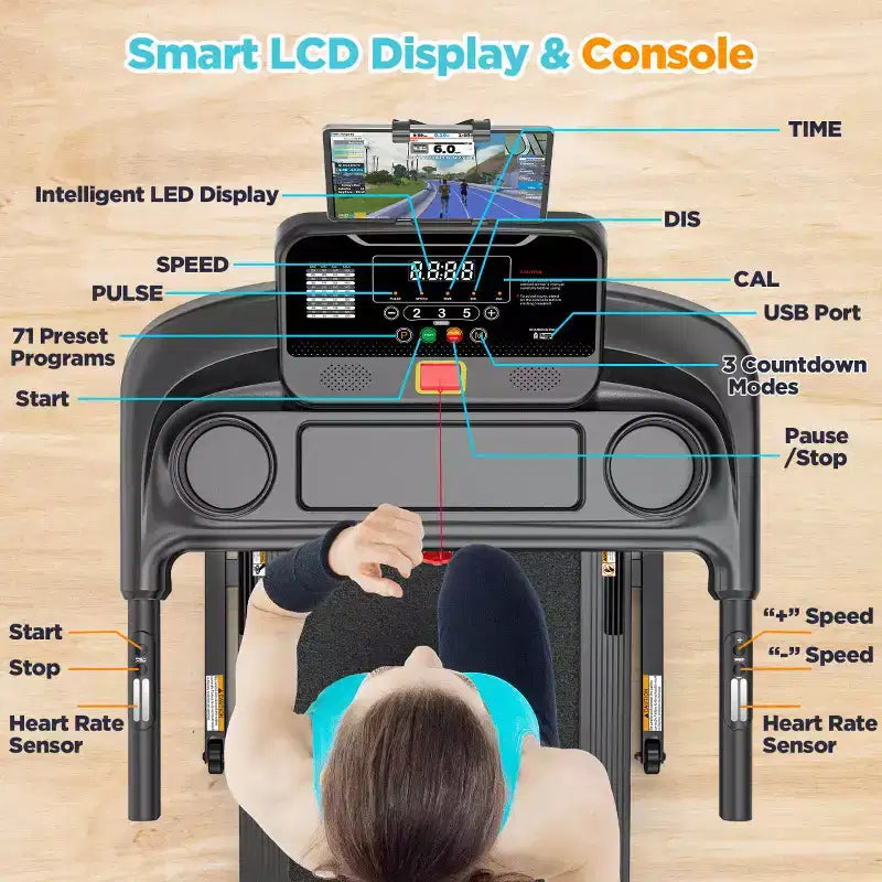 Electric Folding 3.75HP Treadmill for Home w/ Incline&APP,7.5MPH Speed,301lbs,HiFi Bluetooth Speakers,Foldable Treadmill Walking Running Machine