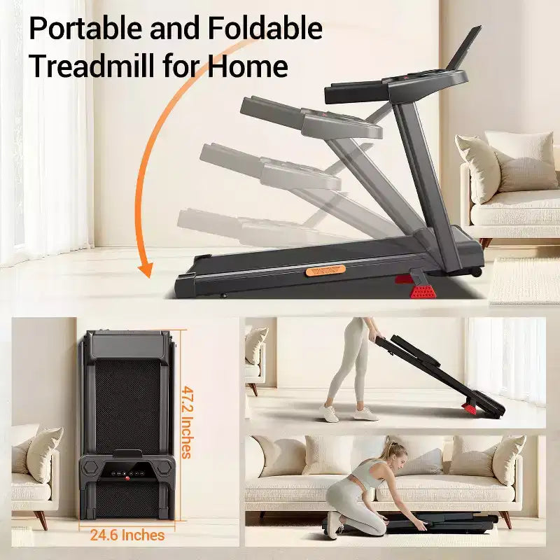Tapis roulant pliable avec inclinaison manuelle à 15 % et guidon, écran 3 fonctions, moteur silencieux 3,0 CV, 1,0-11,3 km/h, tapis de course domestique