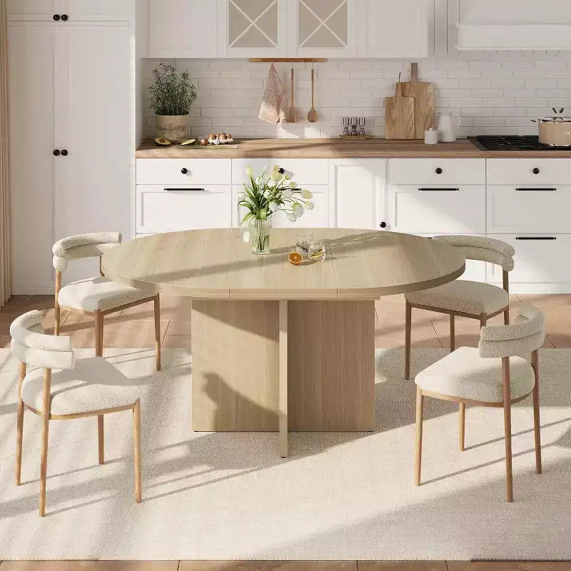 Table à manger ronde extensible 43.3-59 pouces - Pour 4 à 8 personnes, rallonges amovibles