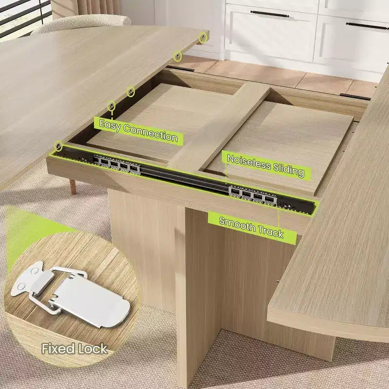 Table à manger ronde extensible 43.3-59 pouces - Pour 4 à 8 personnes, rallonges amovibles