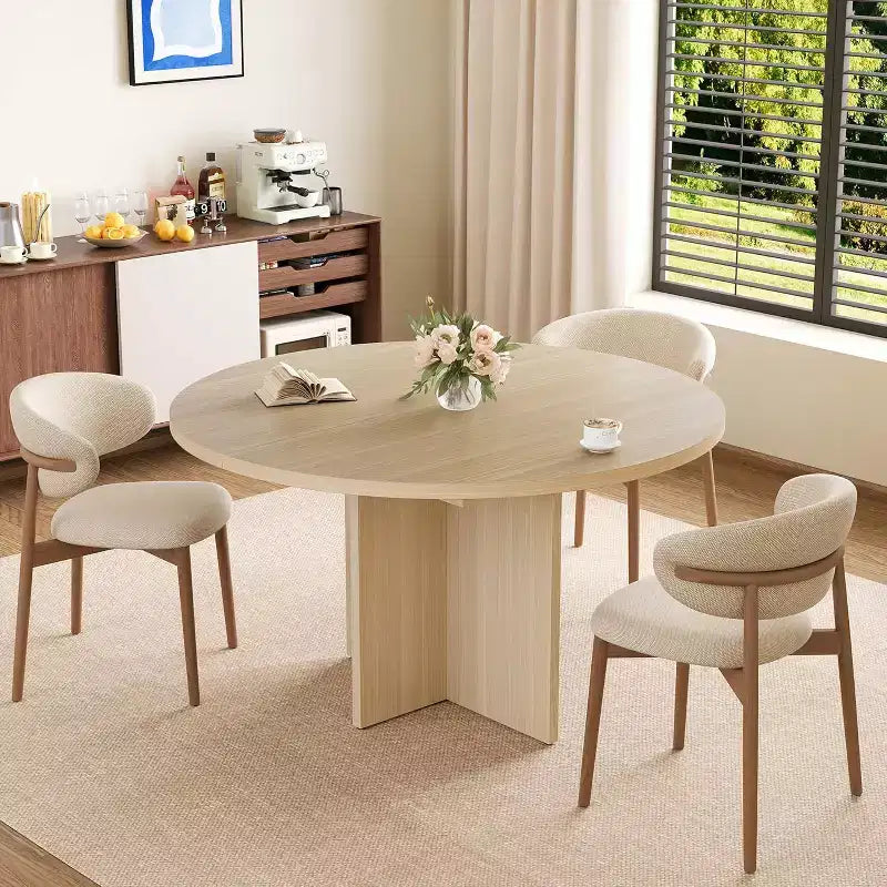 Table à manger ronde extensible 43.3-59 pouces - Pour 4 à 8 personnes, rallonges amovibles
