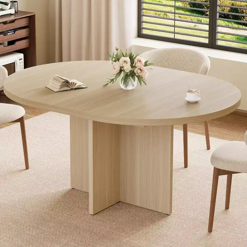 Table à manger ronde extensible 43.3-59 pouces - Pour 4 à 8 personnes, rallonges amovibles