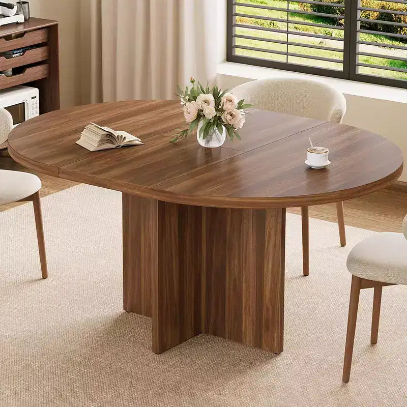 Table à manger ronde extensible 43.3-59 pouces - Pour 4 à 8 personnes, rallonges amovibles
