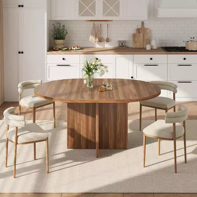 Table à manger ronde extensible 43.3-59 pouces - Pour 4 à 8 personnes, rallonges amovibles