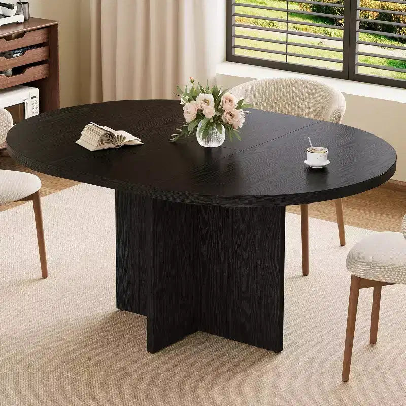 Table à manger ronde extensible 43.3-59 pouces - Pour 4 à 8 personnes, rallonges amovibles