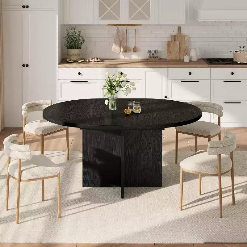 Table à manger ronde extensible 43.3-59 pouces - Pour 4 à 8 personnes, rallonges amovibles