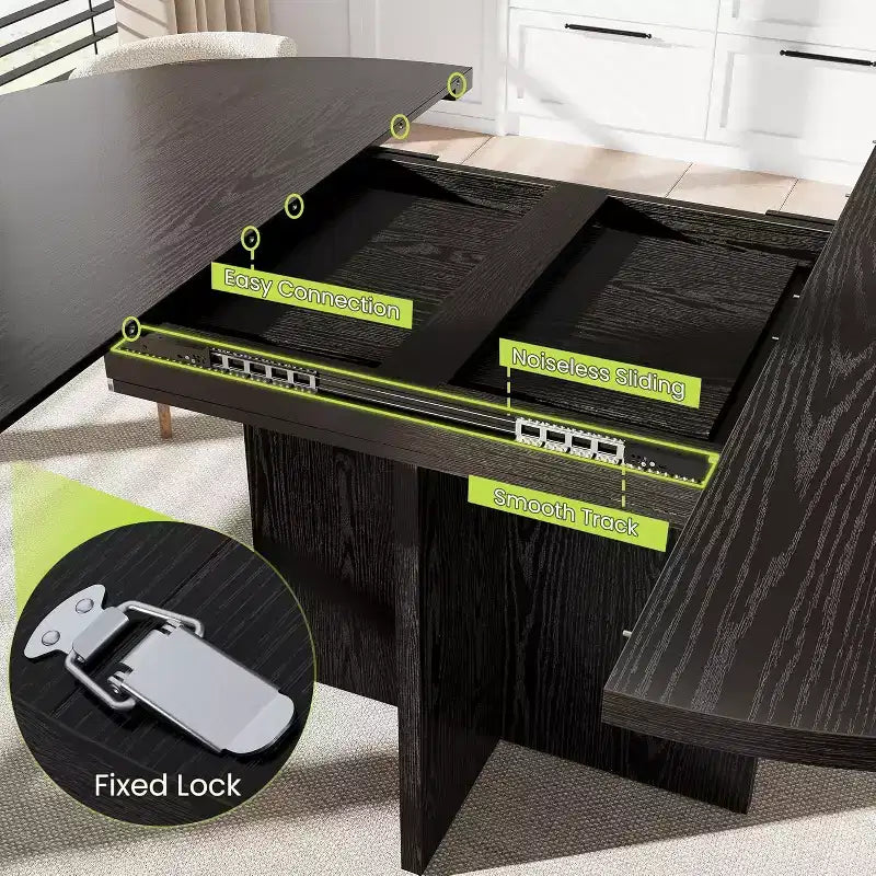 Table à manger ronde extensible 43.3-59 pouces - Pour 4 à 8 personnes, rallonges amovibles