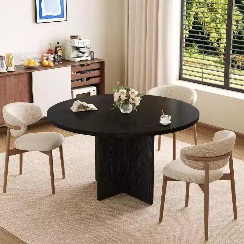 Table à manger ronde extensible 43.3-59 pouces - Pour 4 à 8 personnes, rallonges amovibles