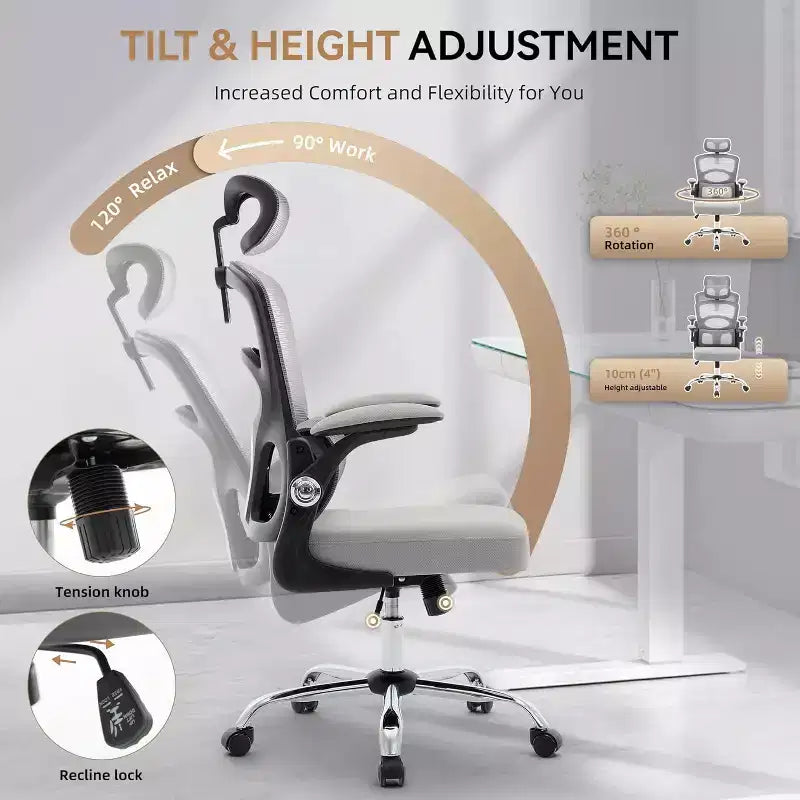 Ergonomic Office Chair High Back Mesh Computer Chair with Adjustable Headrest, Swivel Rolling Desk Chair for Home Office and Gaming Room
