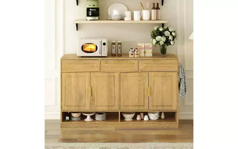 Buffet de Ferme avec 3 Tiroirs et 4 Portes – 150 cm, Étagère Réglable