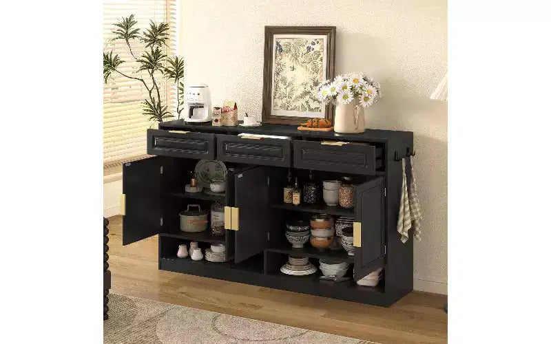Buffet de Ferme avec 3 Tiroirs et 4 Portes – 150 cm, Étagère Réglable