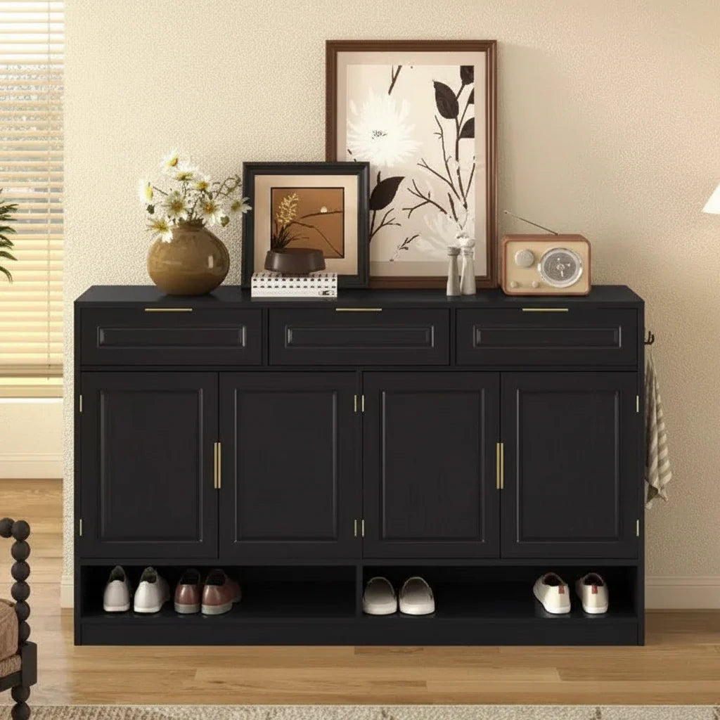 Buffet de Ferme avec 3 Tiroirs et 4 Portes – 150 cm, Étagère Réglable