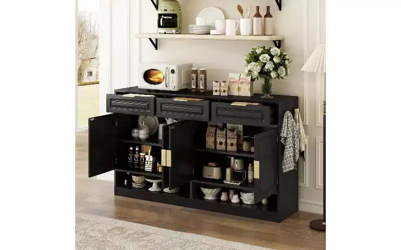 Buffet de Ferme avec 3 Tiroirs et 4 Portes – 150 cm, Étagère Réglable