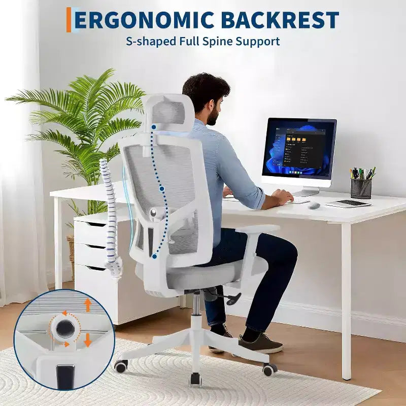 Ergonomic Mesh Desk Chair | Padded Headrest & Wheels | Gaming/Office Chair for E-Sport Room, Office, Bedroom