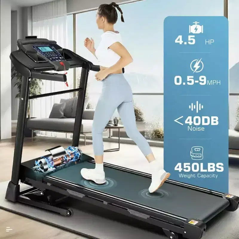 KRISRATE Treadmill with 15% Auto Incline & Large LED Display & Smart App & Bluetooth Speaker, 4.5HP Heavy Duty Folding Treadmill for Home Gym