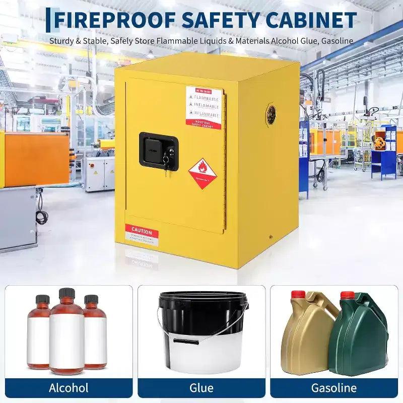 Armoire de sécurité coupe-feu 4 gallons - Acier à double paroi, étagère réglable, serrure 3 points