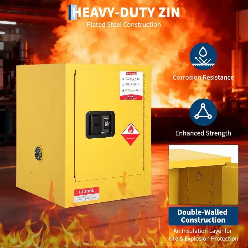 Armoire de sécurité coupe-feu 4 gallons - Acier à double paroi, étagère réglable, serrure 3 points
