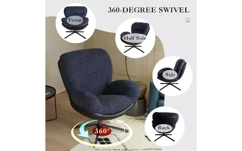 Chaise de bureau ergonomique pivotante à 360° - Chenille et similicuir, piètement en métal noir