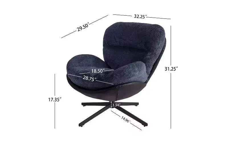 Chaise de bureau ergonomique pivotante à 360° - Chenille et similicuir, piètement en métal noir
