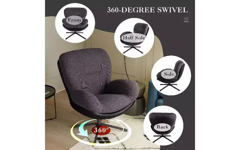 Chaise de bureau ergonomique pivotante à 360° - Chenille et similicuir, piètement en métal noir