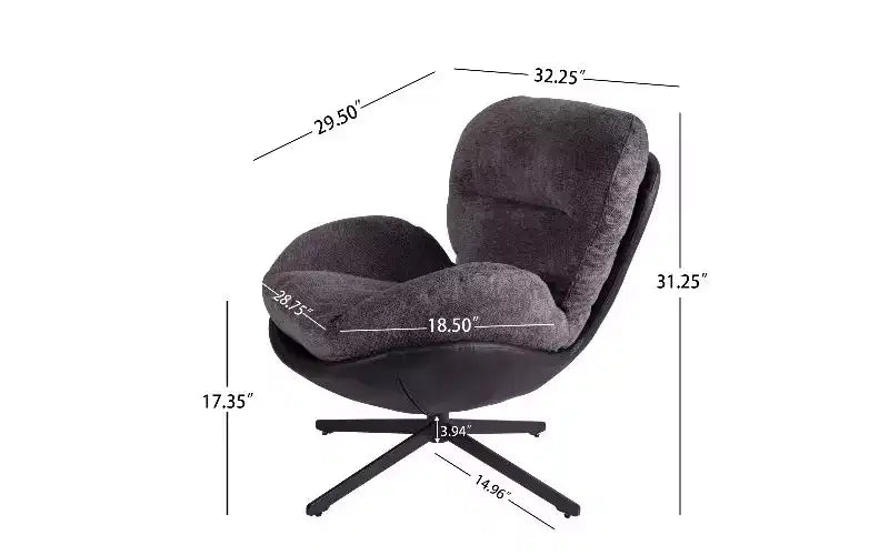 Chaise de bureau ergonomique pivotante à 360° - Chenille et similicuir, piètement en métal noir