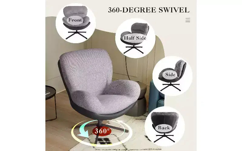 Chaise de bureau ergonomique pivotante à 360° - Chenille et similicuir, piètement en métal noir