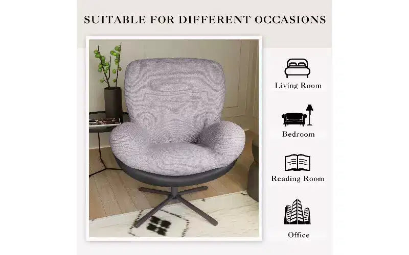 Chaise de bureau ergonomique pivotante à 360° - Chenille et similicuir, piètement en métal noir