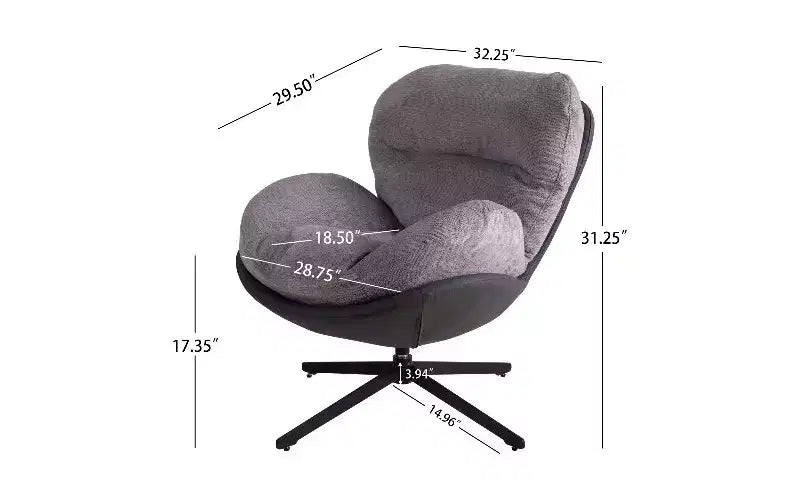 Chaise de bureau ergonomique pivotante à 360° - Chenille et similicuir, piètement en métal noir
