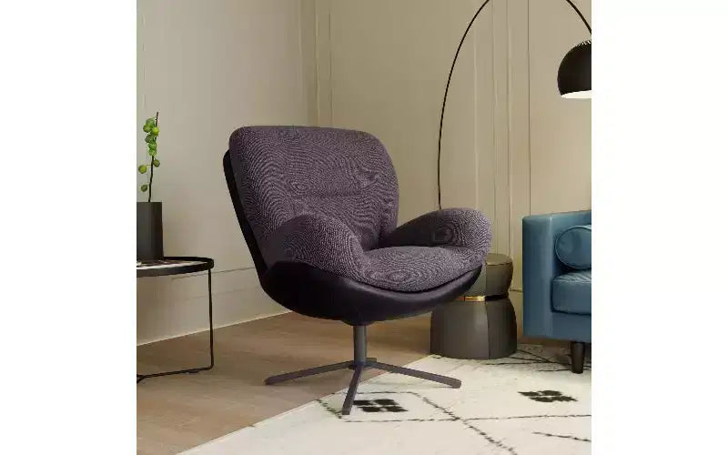 Chaise de bureau ergonomique pivotante à 360° - Chenille et similicuir, piètement en métal noir