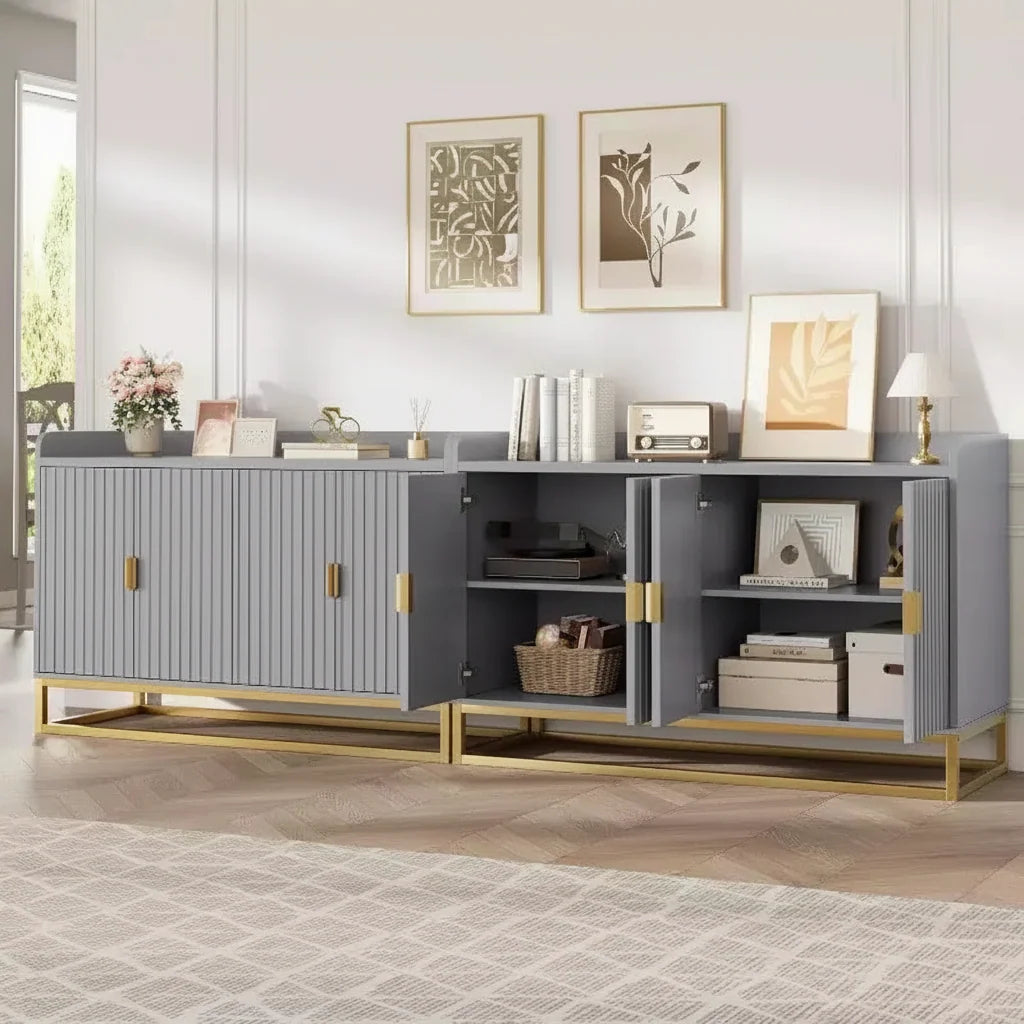47.2 Fluted Sideboard with Storage Cabinet, Modern Kitchen Sideboard with Adjustable Shelves with Doors for Living Room, Kitchen, Entryway