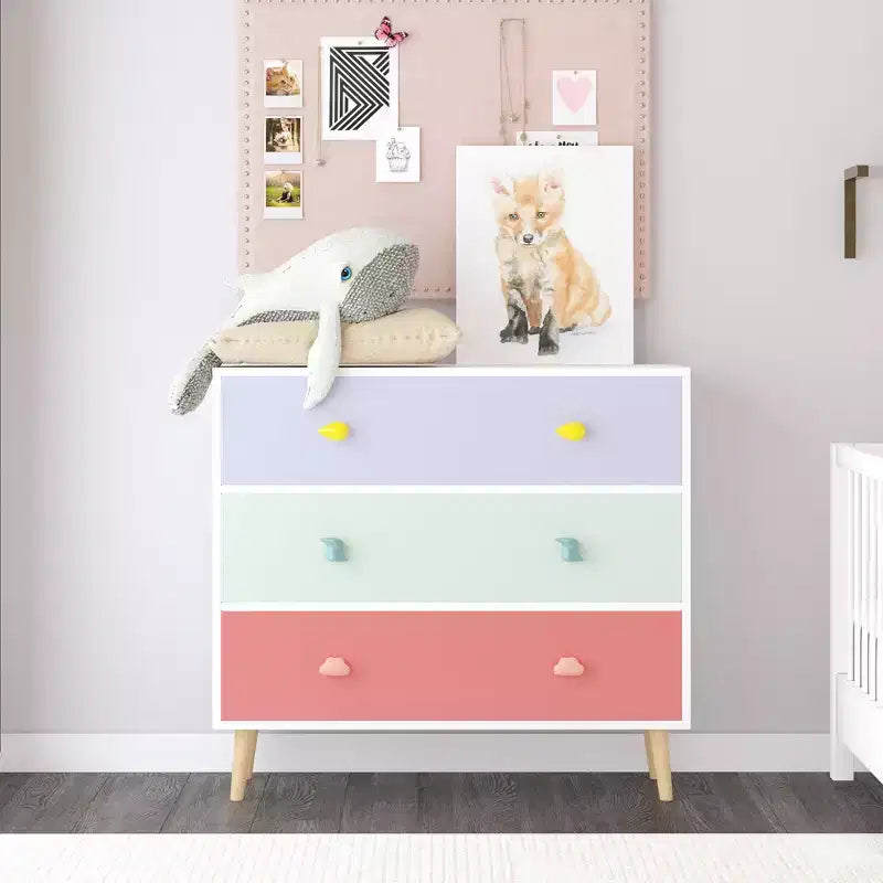 Commode 3 tiroirs pour enfants avec bords festonnés - Table de chevet pour chambre de bébé, chambre d'enfant, chambre à coucher