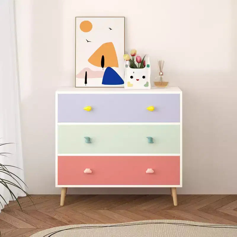 Commode 3 tiroirs pour enfants avec bords festonnés - Table de chevet pour chambre de bébé, chambre d'enfant, chambre à coucher